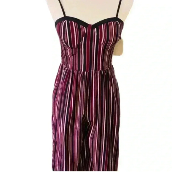Band of Gypsies Sweetheart Spaghetti Strap Jumpsuit Black/Bordeaux Stripe-XS-NWT - Picture 1 of 9